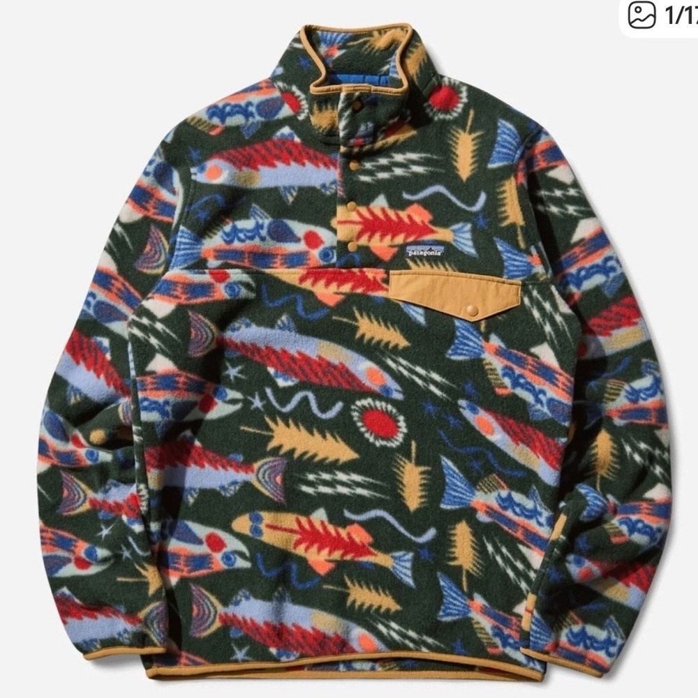 Patagonia Fleece Synchilla Snap-T Fleece Salmon Energy Old Growth Green XXL NWT